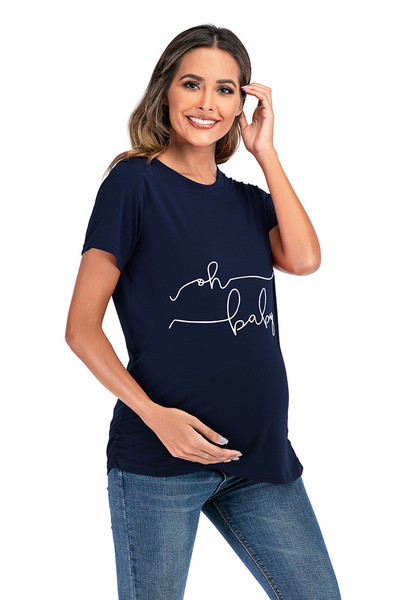 Suvised rasedatele mõeldud rõivad suures suuruses rasedate T-särk Topid Lühikeste varrukatega Rasedussärk Küljes Ruched Letter Vabaajarõivad S-3XL