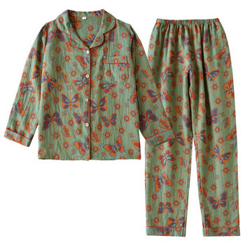 Пролет/есен Ретро пижами за дамски памучни ежедневни дрехи за дома Свободно ежедневно спално облекло с ревери Дамски комплект от 2 части