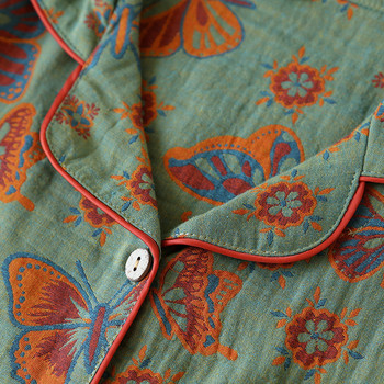 Пролет/есен Ретро пижами за дамски памучни ежедневни дрехи за дома Свободно ежедневно спално облекло с ревери Дамски комплект от 2 части