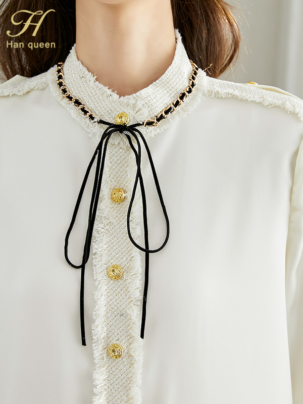 H Han Queen Uus saabumine Kevad-sügis särgid Naiste pluusid Vintage töö vabaaja ülaosa Sifoonpluus Elegantne pitsiga lahtised särgid