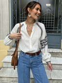 TRAF Embroidery 2024 naiste särk suvine V-kaelusega naiste pikkade varrukatega šikk pluus Naiste vabaaja särgid ja pluusid Uus