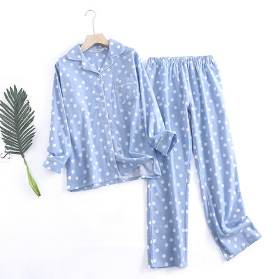 Costum de pijama cu pantaloni din flanel de bumbac pentru femei Îmbrăcăminte de casă imprimat largi de toamnă și iarnă Top cu mâneci lungi pantaloni de pijama Seturi de pijama