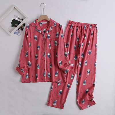Costum de pijama cu pantaloni din flanel de bumbac pentru femei Îmbrăcăminte de casă imprimat largi de toamnă și iarnă Top cu mâneci lungi pantaloni de pijama Seturi de pijama
