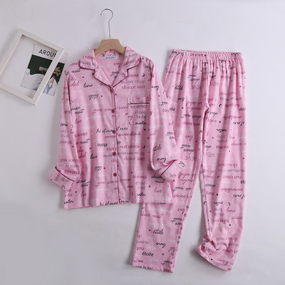 Costum de pijama cu pantaloni din flanel de bumbac pentru femei Îmbrăcăminte de casă imprimat largi de toamnă și iarnă Top cu mâneci lungi pantaloni de pijama Seturi de pijama