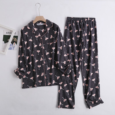 Costum de pijama cu pantaloni din flanel de bumbac pentru femei Îmbrăcăminte de casă imprimat largi de toamnă și iarnă Top cu mâneci lungi pantaloni de pijama Seturi de pijama