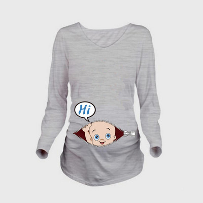 Jauns jauks sieviešu grūtnieču T-krekls ar garām piedurknēm grūtnieču apģērbi gadījuma rakstura apkakles apdrukai, smieklīgi mazuļu skatieni sievietēm grūtniecēm