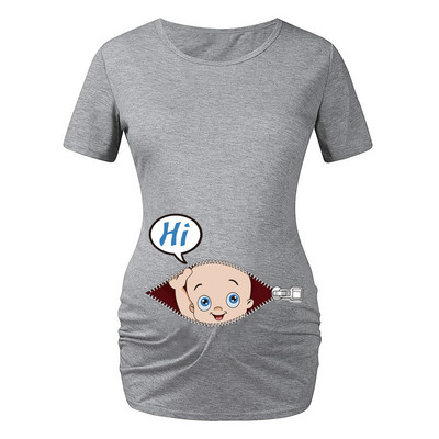 Jauns jauks sieviešu grūtnieču T-krekls ar garām piedurknēm grūtnieču apģērbi gadījuma rakstura apkakles apdrukai, smieklīgi mazuļu skatieni sievietēm grūtniecēm