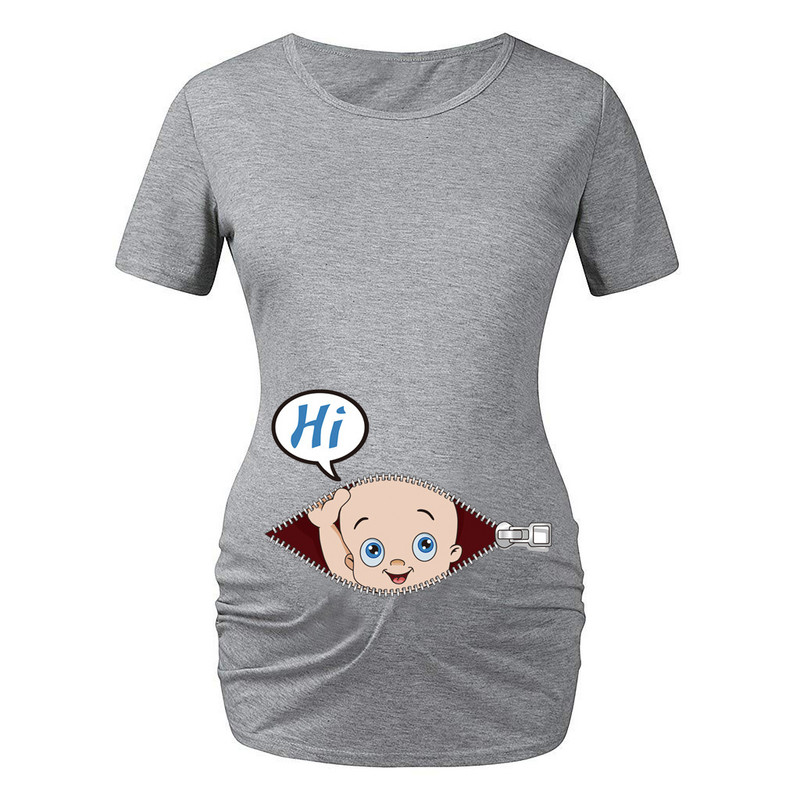 Jauns jauks sieviešu grūtnieču T-krekls ar garām piedurknēm grūtnieču apģērbi gadījuma rakstura apkakles apdrukai, smieklīgi mazuļu skatieni sievietēm grūtniecēm