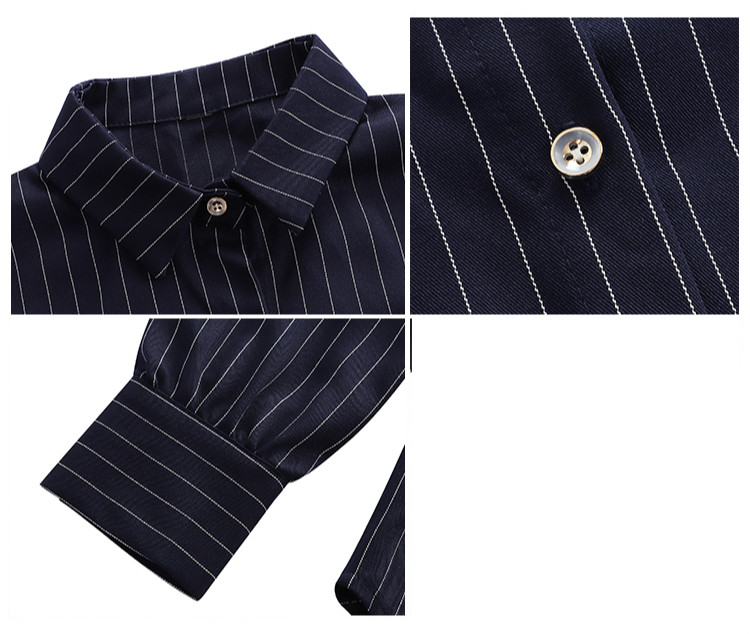 Sieviešu blūze Blusas Mujer De Moda 2024. gads. Apkakle, svītraina biroja blūze ar garām piedurknēm šifona blūzes krekls sieviešu krekli D393