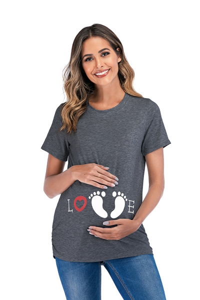 Sieviešu grūtnieču t-krekli ar apdruku uz pēdu grūtniecības t-kreklu augšdaļas tunikas blūze ikdienišķa Mama mīlestības virsdrēbes