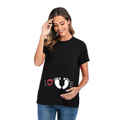 Picioare în stil european și american cu imprimare gât rotund, noua modă de vară, cămașă rochie de maternitate, tricou pentru femei însărcinate