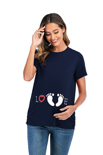 Πόδια ευρωπαϊκού και αμερικανικού στυλ με στρογγυλό λαιμό εκτύπωσης νέας καλοκαιρινής μόδας πουκάμισο φόρεμα εγκυμοσύνης μπλουζάκι εγκύων γυναικών