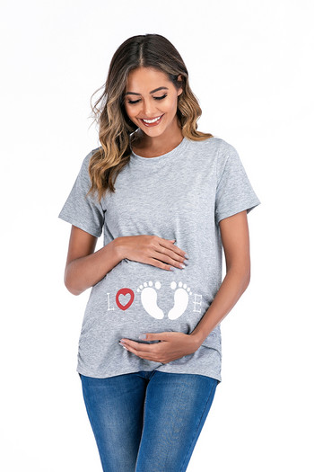 Πόδια ευρωπαϊκού και αμερικανικού στυλ με στρογγυλό λαιμό εκτύπωσης νέας καλοκαιρινής μόδας πουκάμισο φόρεμα εγκυμοσύνης μπλουζάκι εγκύων γυναικών
