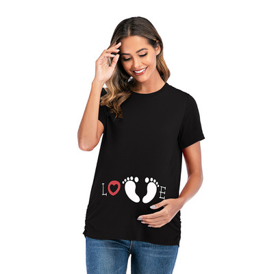 Picioare în stil european și american cu imprimare gât rotund, noua modă de vară, cămașă rochie de maternitate, tricou pentru femei însărcinate