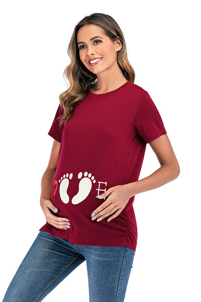 Picioare în stil european și american cu imprimare gât rotund, noua modă de vară, cămașă rochie de maternitate, tricou pentru femei însărcinate