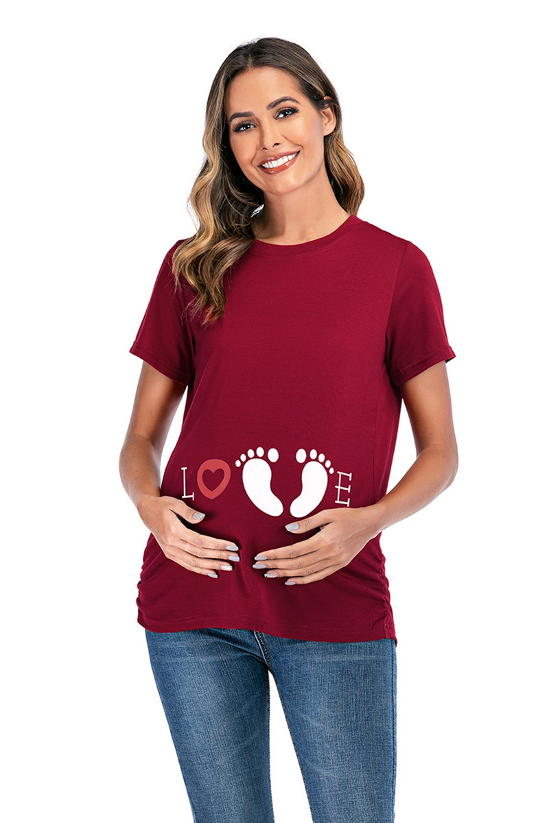 Picioare în stil european și american cu imprimare gât rotund, noua modă de vară, cămașă rochie de maternitate, tricou pentru femei însărcinate