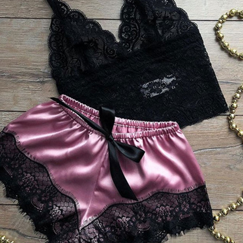 1 pizsama szett Női csipke hálóruha fehérnemű Crop felsők és rövidnadrágok Babydoll pizsama fehérnemű Hálóruha