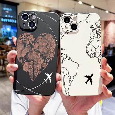 Planes World Map Travel Pehme telefoniümbris iPhone 15 11 13 12 Pro Max XS XR X 7 8 Plus SE2022 kate iPhone 14 Pro Max ümbriste jaoks