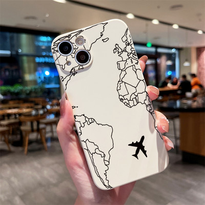 Planes World Map Travel Μαλακή θήκη τηλεφώνου για iPhone 15 11 13 12 Pro Max XS XR X 7 8 Plus SE2022 Κάλυμμα για iPhone 14 Pro Max Θήκες