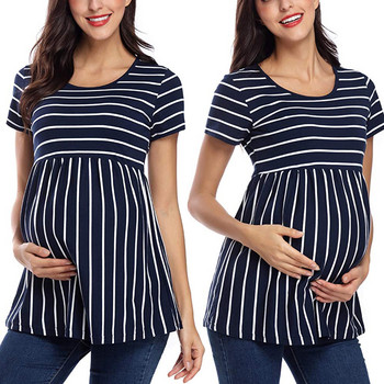 Μόδα μπλουζάκι εγκυμοσύνης ριγέ με στρογγυλή λαιμόκοψη κοντό μανίκι μπλουζάκι εγκυμοσύνης Μπλουζάκι θηλασμού Casual μπλουζάκι θηλασμού