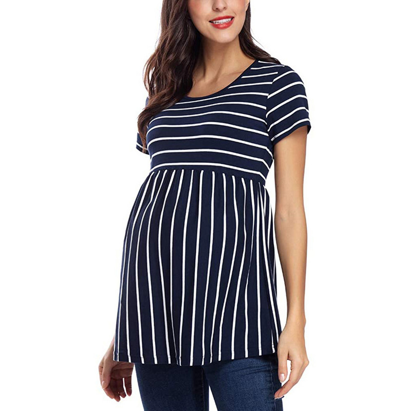 Modes Grūtnieču T-krekls Svītras, apaļš kakls ar īsām piedurknēm Grūtnieču krekls Barības topi Zīdīšanas gadījuma T-krekls