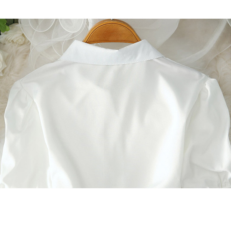 2024. gada vasaras sieviešu balts krekls, pamata blūzes, sieviešu krekls ar pogām, augšpusē sasiets viduklis Eleganti sieviešu tunikas topi 19870. g.