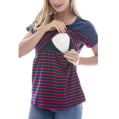 Hot Sale Naiste Rasedate Imetamise T-särgid Imetamise Topid Triibuline lühikeste varrukatega T-särk Plus S-2XL Rasedate rõivaste T-särgid