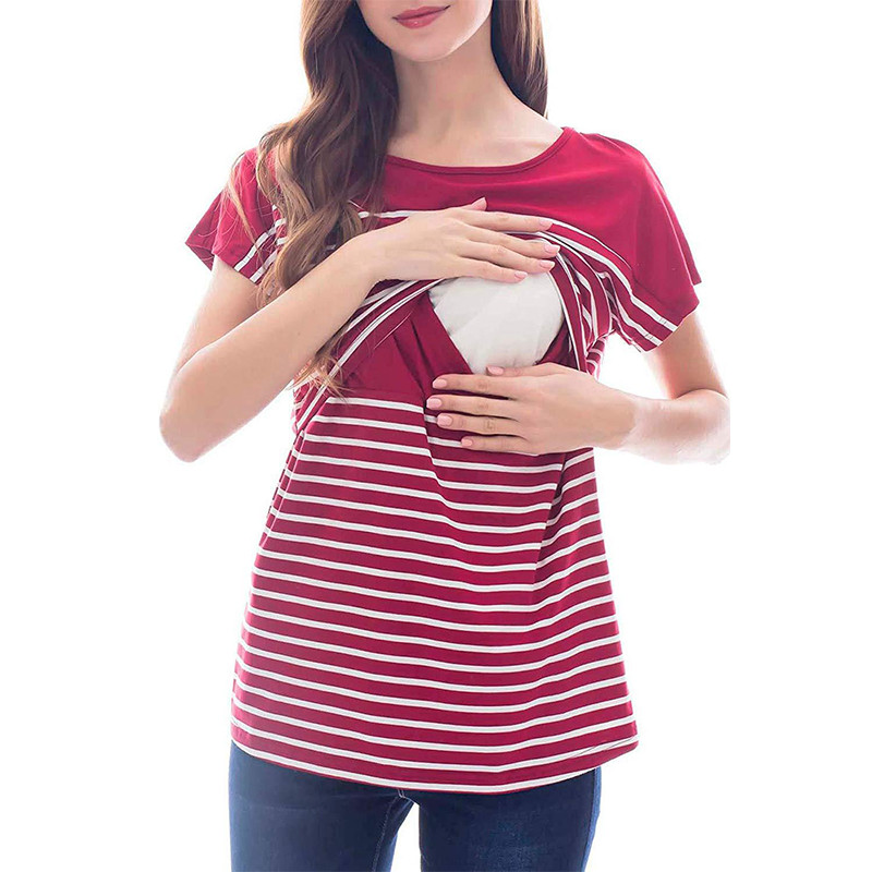 Hot Sale Naiste Rasedate Imetamise T-särgid Imetamise Topid Triibuline lühikeste varrukatega T-särk Plus S-2XL Rasedate rõivaste T-särgid
