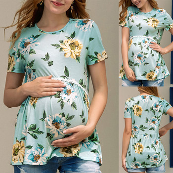 Μπλουζάκι για καθημερινή καθημερινή περιστασιακή νοσηλεία εγκυμοσύνης γυναικών με κοντό μανίκι με λουλουδάτο στάμπα μπλουζάκι με στρώματα Μόδα Ρούχα εγκυμοσύνης 2022 Νέα