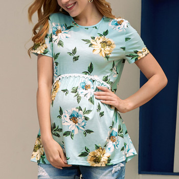 Μπλουζάκι για καθημερινή καθημερινή περιστασιακή νοσηλεία εγκυμοσύνης γυναικών με κοντό μανίκι με λουλουδάτο στάμπα μπλουζάκι με στρώματα Μόδα Ρούχα εγκυμοσύνης 2022 Νέα