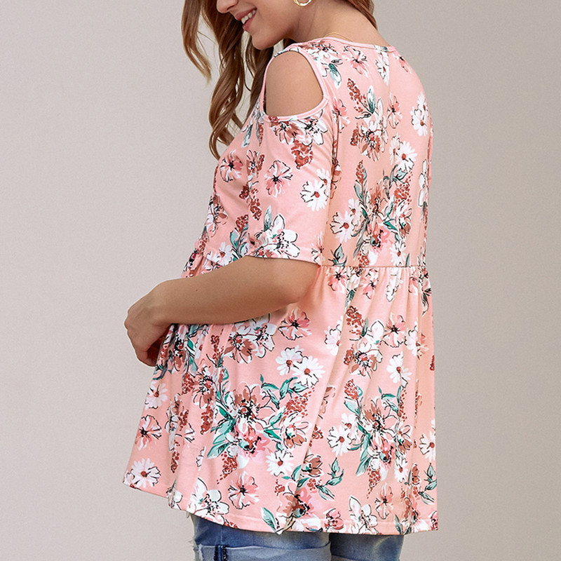 Femei Sarcină Zilnic Casual Top Alăptare Cu mânecă scurtă Decolteu O imprimeu floral Tricou stratificat Moda Haine de maternitate 2022 Nou