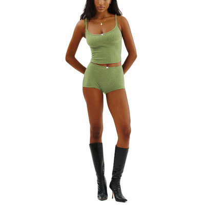 Combhasaki ženska dvodijelna odjeća s cvjetnim izdubljenim printom Y2K majica bez rukava skraćene majice bez rukava Komplet kratkih pidžama visokog struka