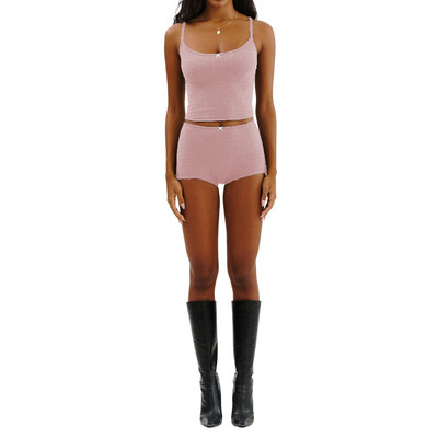 Combhasaki ženska dvodijelna odjeća s cvjetnim izdubljenim printom Y2K majica bez rukava skraćene majice bez rukava Komplet kratkih pidžama visokog struka