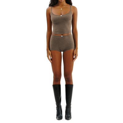 Combhasaki ženska dvodijelna odjeća s cvjetnim izdubljenim printom Y2K majica bez rukava skraćene majice bez rukava Komplet kratkih pidžama visokog struka