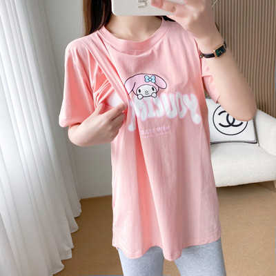 Vienkrāsains truša raksta bērnu krekls, kas baro bērnu ar krūti, valkāt augšējo kokvilnas brīvu grūtnieču apģērbu 8607