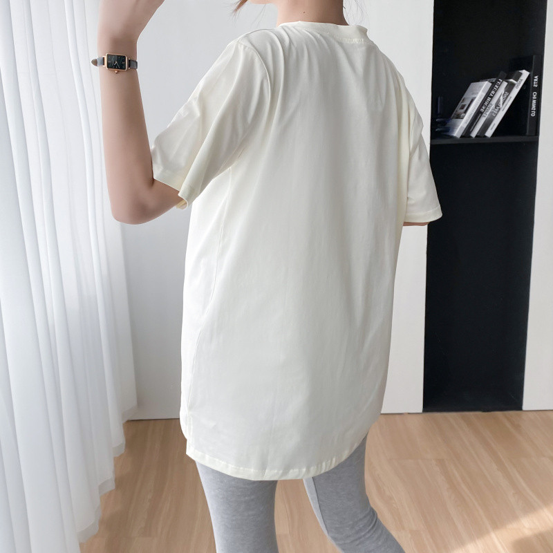 Vienkrāsains truša raksta bērnu krekls, kas baro bērnu ar krūti, valkāt augšējo kokvilnas brīvu grūtnieču apģērbu 8607