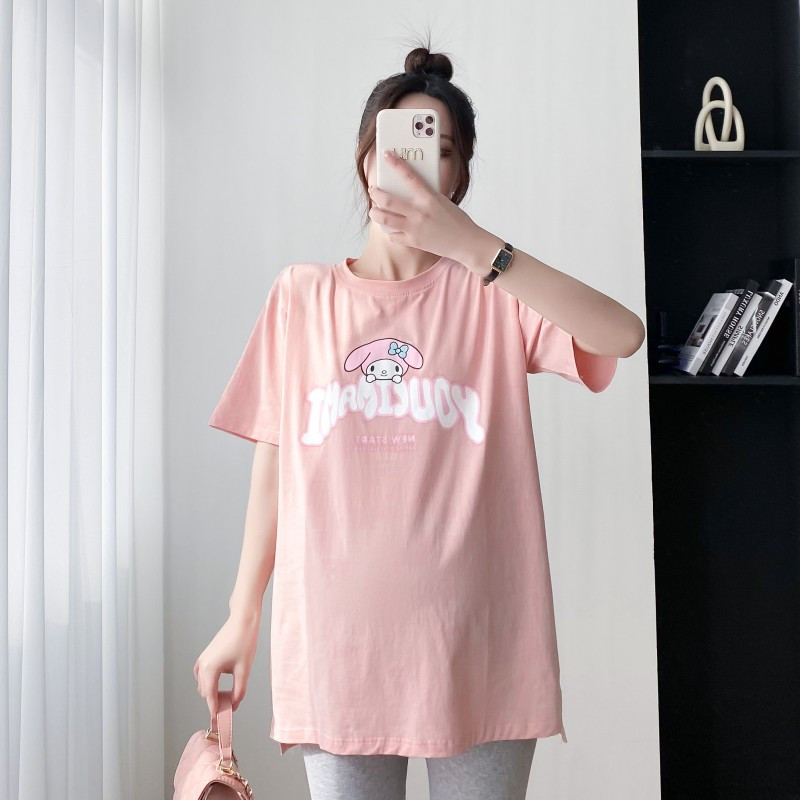 Vienkrāsains truša raksta bērnu krekls, kas baro bērnu ar krūti, valkāt augšējo kokvilnas brīvu grūtnieču apģērbu 8607