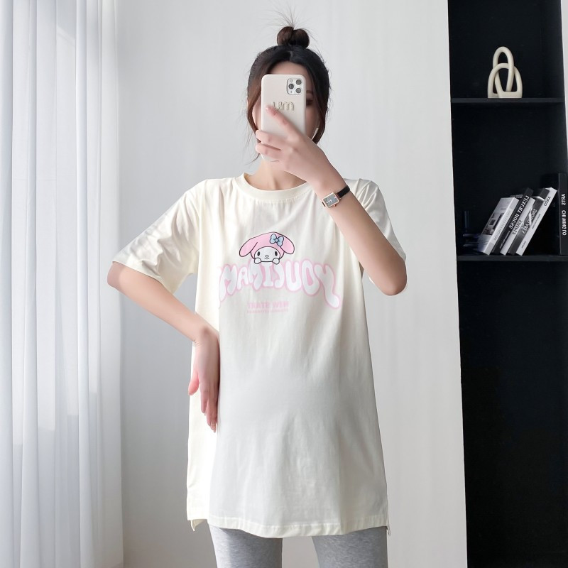 Vienkrāsains truša raksta bērnu krekls, kas baro bērnu ar krūti, valkāt augšējo kokvilnas brīvu grūtnieču apģērbu 8607