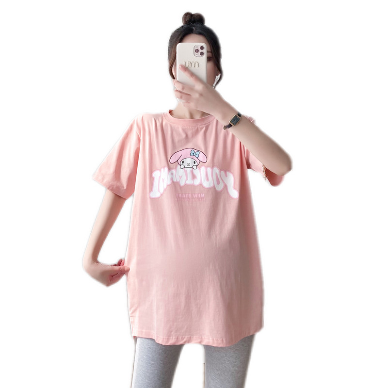 Vienkrāsains truša raksta bērnu krekls, kas baro bērnu ar krūti, valkāt augšējo kokvilnas brīvu grūtnieču apģērbu 8607