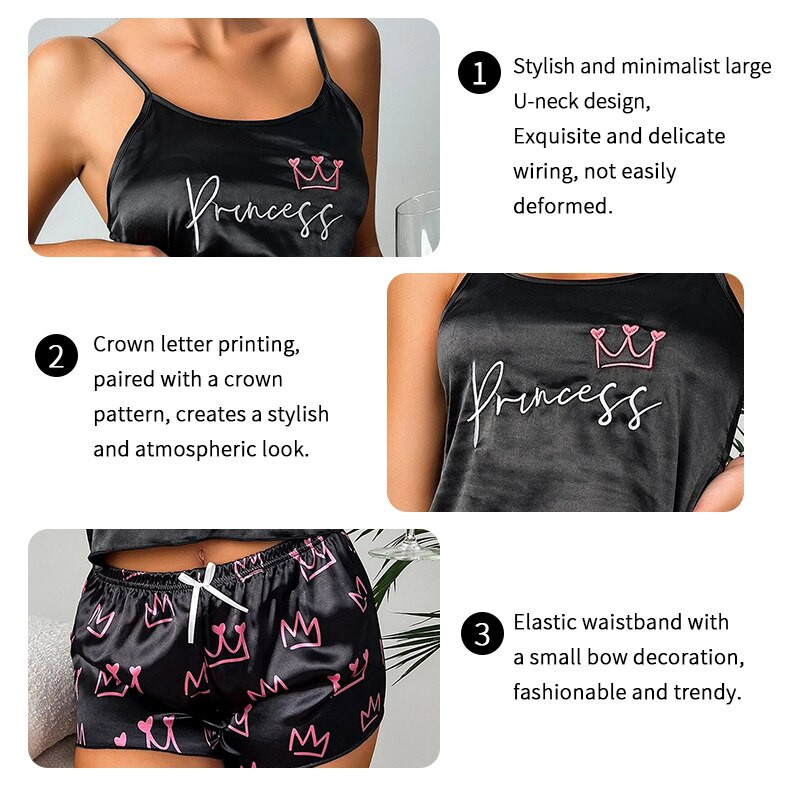 Pidžaama naiste seksikas pesu, satiinist magamisriided, siidist Cami lühikesed püksid, Soft Sleep Pjs, 2-osaline ööpesu, prinditud pidžaama Mujer koduriided