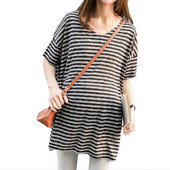 Grūtnieču svītrainie T-krekli Brīvi elpojoši Grūtnieču apģērbi Barības apģērbi Ar īsām piedurknēm Zīdīšanas T-krekli vasara