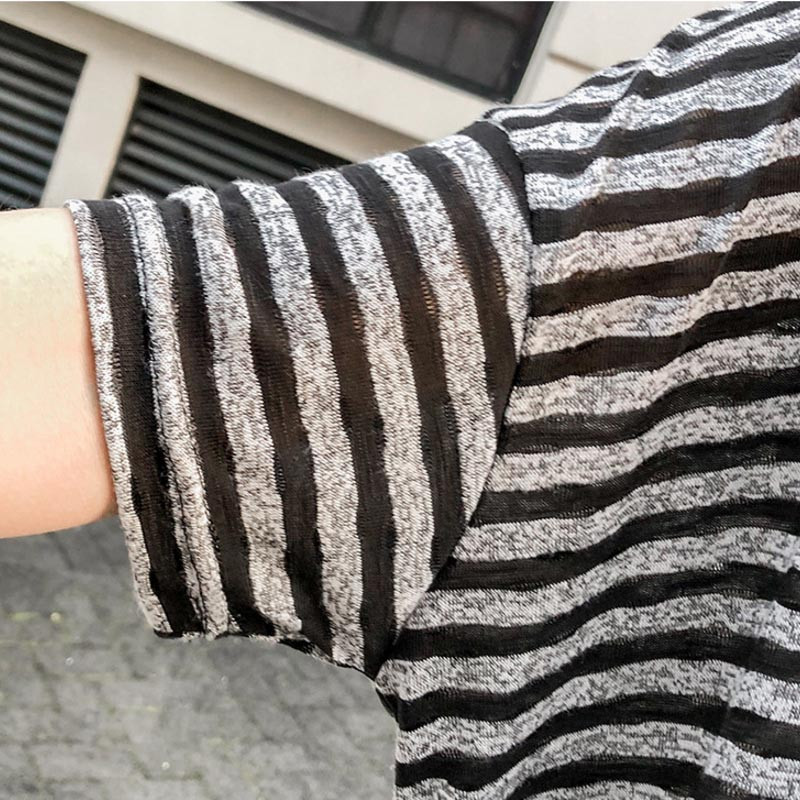 Grūtnieču svītrainie T-krekli Brīvi elpojoši Grūtnieču apģērbi Barības apģērbi Ar īsām piedurknēm Zīdīšanas T-krekli vasara