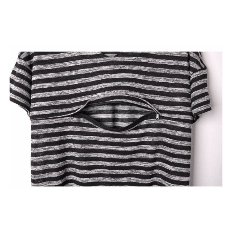 Grūtnieču svītrainie T-krekli Brīvi elpojoši Grūtnieču apģērbi Barības apģērbi Ar īsām piedurknēm Zīdīšanas T-krekli vasara