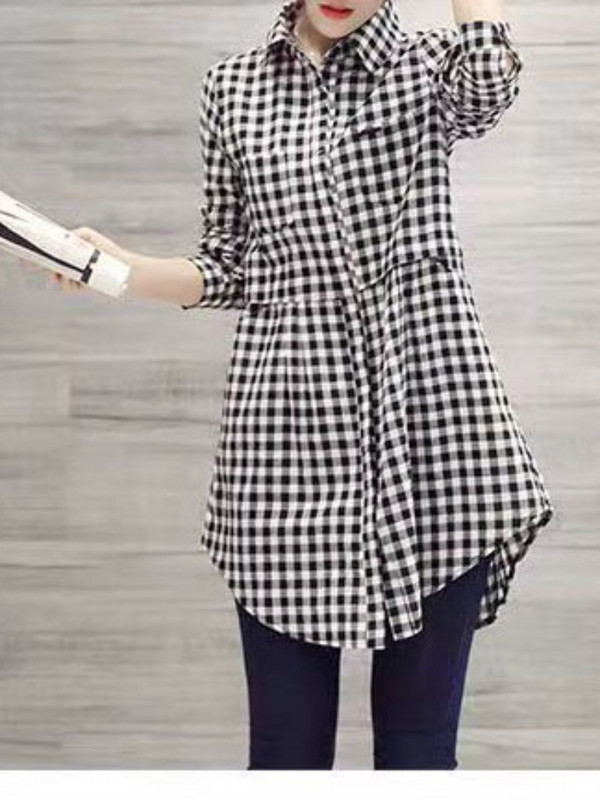 Täiesti sobiv nööbiga soliidne Midi-sügispluus naistele 2023. aasta Korea moodne splaisssärk Avara pikkade varrukatega talvine polo-kaelussärk