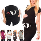 Μπλουζάκι εγκυμοσύνης με εμπριμέ εμπριμέ μπλουζάκι με κοντομάνικο λαιμόκοψη