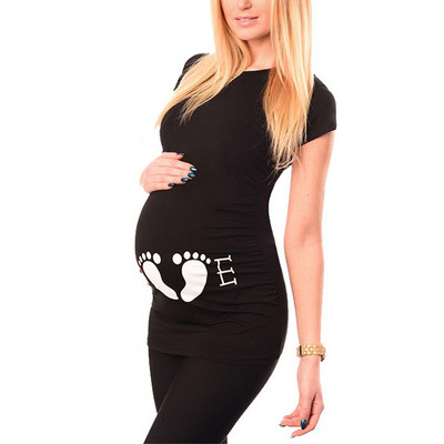 Μπλουζάκι εγκυμοσύνης με εμπριμέ εμπριμέ μπλουζάκι με κοντομάνικο λαιμόκοψη