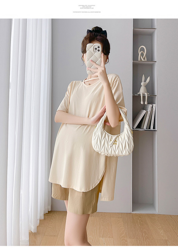 Grūtnieces Vasaras Apģērbs Brīvs Ikdienišķs Grūtnieču topi Vienkrāsains Dobs Izgriezums Grūtniecības T-krekli Krekls Sānos Sadalīti Tīši Krekls