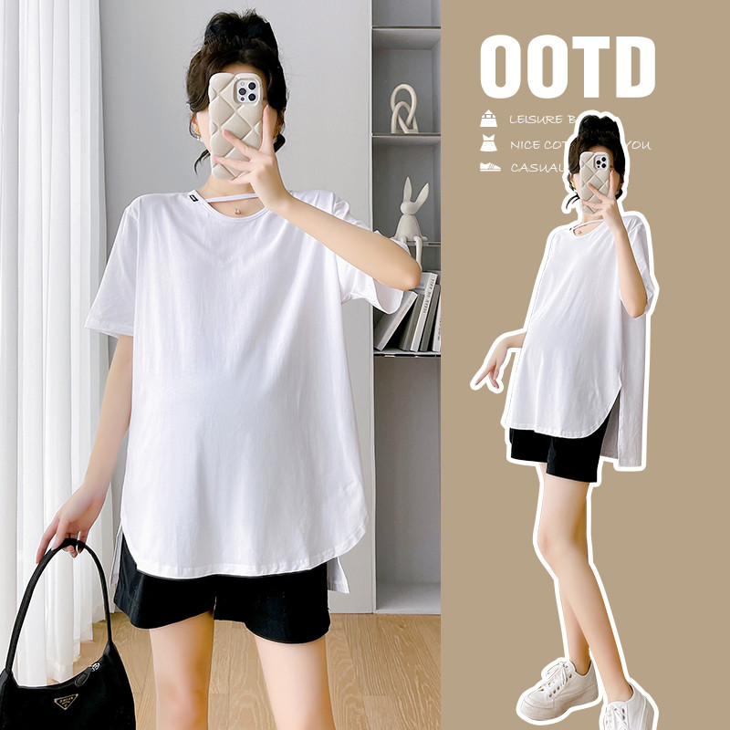 Grūtnieces Vasaras Apģērbs Brīvs Ikdienišķs Grūtnieču topi Vienkrāsains Dobs Izgriezums Grūtniecības T-krekli Krekls Sānos Sadalīti Tīši Krekls