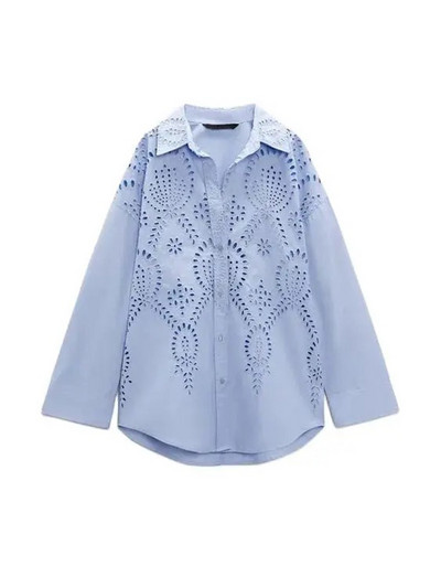 TRAF naiste uus mood vabaaja särgpluus, tikitud õõnsa üherealise revääriga pikkade varrukatega kaarjas ääris lahtine särkpluus