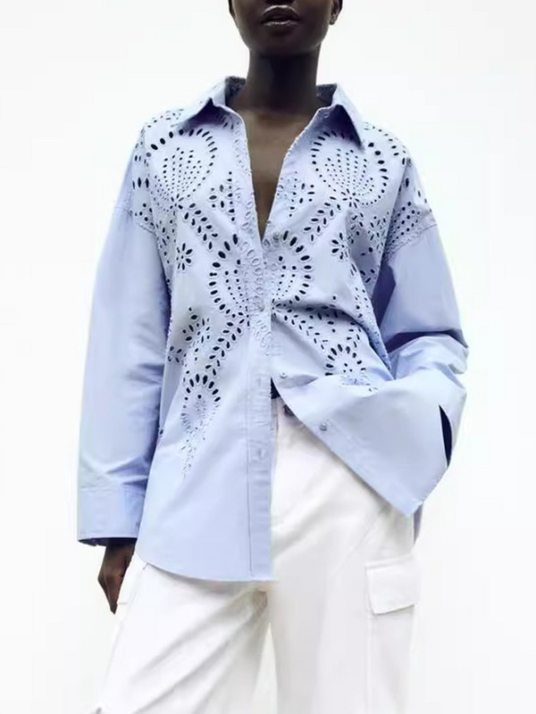 TRAF naiste uus mood vabaaja särgpluus, tikitud õõnsa üherealise revääriga pikkade varrukatega kaarjas ääris lahtine särkpluus